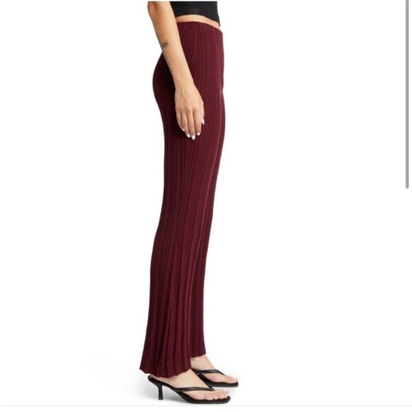 & other stories Ribbed Wide Leg Maroon Wine Pants- Size XS - Picture 4 of 13